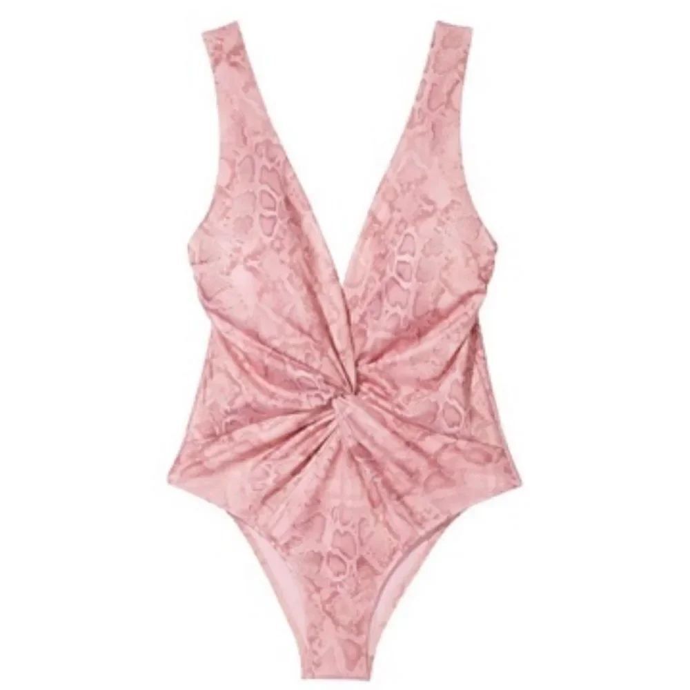 Victorias Secret Swim Twist Plunge Sexy One-piece Swimsuit Pink Snake Large